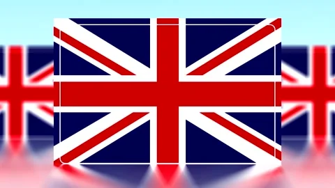 Three floating realistic United Kingdom flags isolated on a light blue back.. Vídeos de archivo 343662347