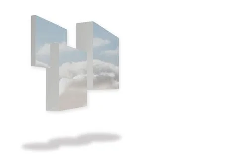 Three floating rectangular blocks are hovering in flat minimalist design with Stock Photos