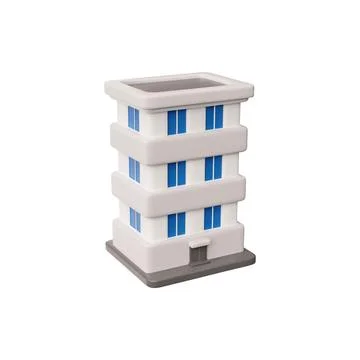 Three floors building 3D plastic vector icon, isometric white house apartment Ilustración de archivo