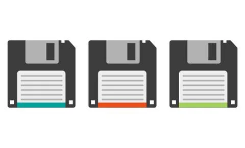 Three Floppy Data Disk icons flat style vector Illustration isolated on a whi Stock Illustration