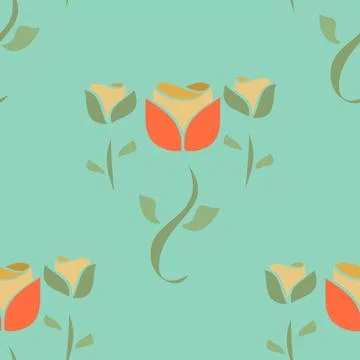 Three Flower Pattern In Red, Duck Egg Blue And Cream Stock Illustration