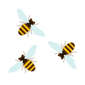 Three flying bees top view flat isolated Stock Illustration