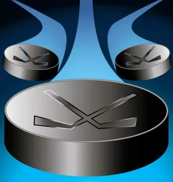 Three flying puck leaving a trace behind on a blue background Stock-Illustration