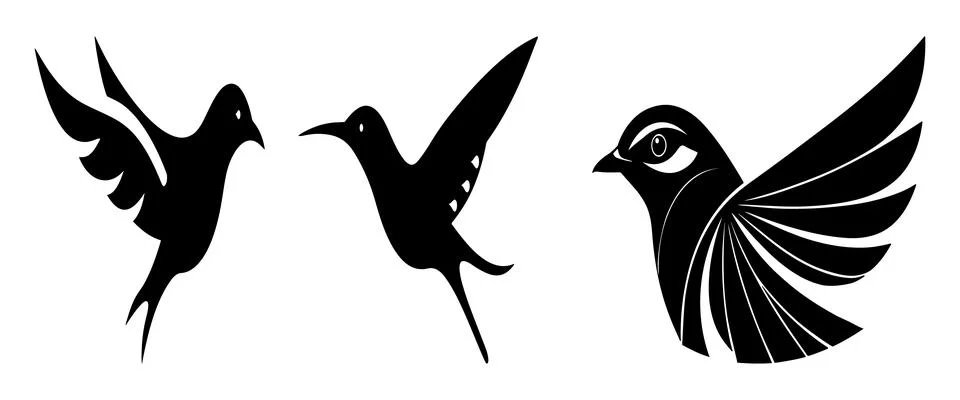 Three flying swallows in mid-flight flat design vector illustration Stock Illustration
