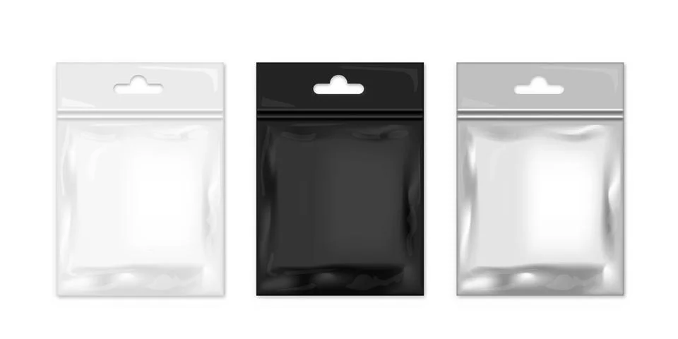 Three Foil Plastic Pack. White, Black And Silver Stock Illustration