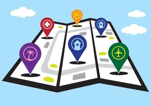 Three-Fold Street Map with Markers Vector Illustration Stock Illustration