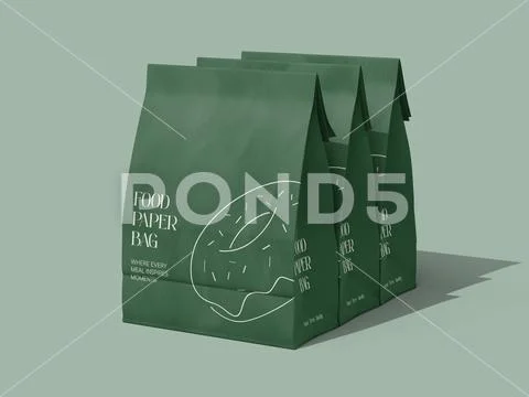 Three Food Paper Bag Mockup Takeaway Packaging PSD Template