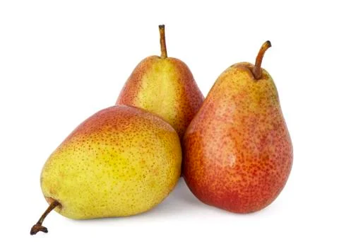 Three fragrant ripe and appetizing speckled pears with dried branches from th Stock Photos