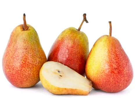 Three fragrant ripe and appetizing speckled pears with dried branches from th Stock Photos
