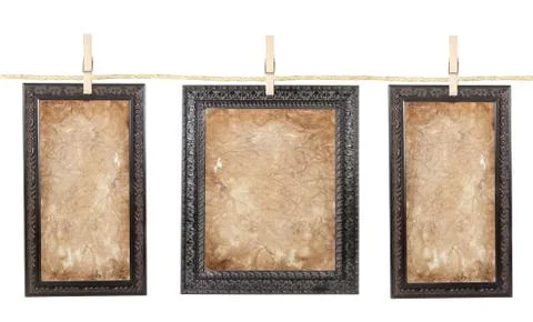 Three frames with aged paper on a line Stock Photos