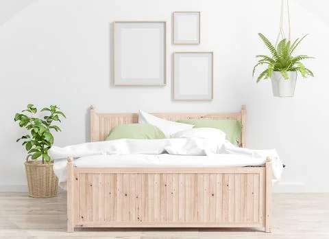Three frames on a bedroom mockup Stockillustratie