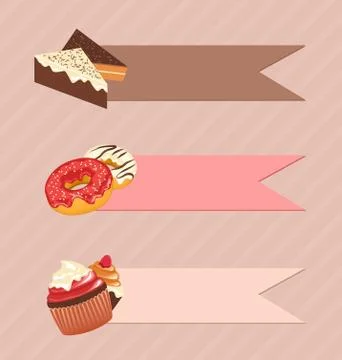 Three frames with confectionery on beige Stock Illustration