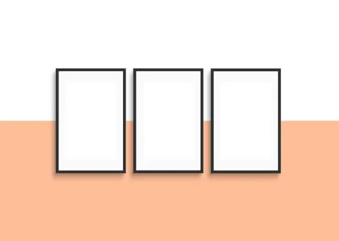 Three frames mockup design on peach fuzz color background. Gallery wall mock up Stockillustratie