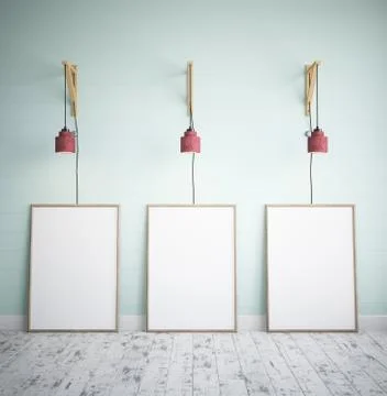 Three Frames with Poster Mockup. 3D render Stock Illustration