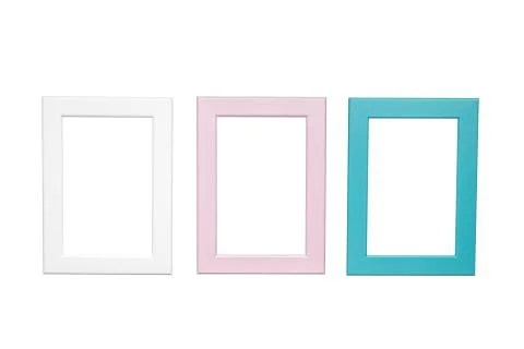 Three frames on white background. Empty frames. Stock Photos