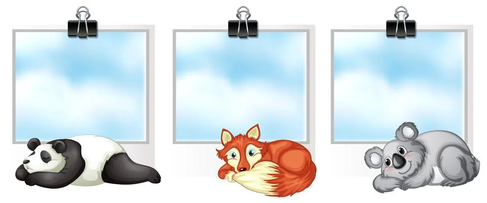 Three frames with wild animals Stock Illustration