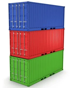 Three freight containers stacked in a tower isolated Stock Illustration