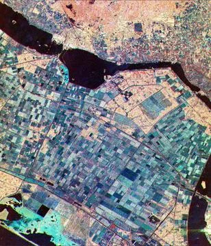 This is a three-frequency false color image of Flevoland, The Netherlands,... Stock Photos