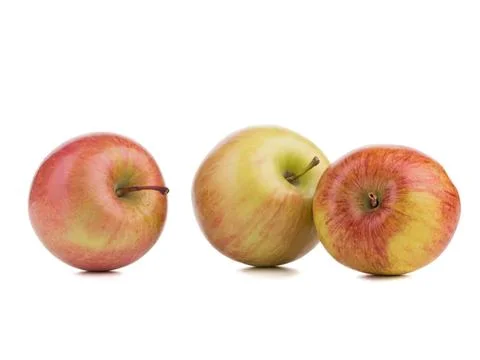 Three fresh apples with red and yellow colors on a white background 库存照片