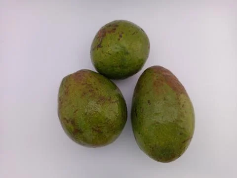 Three fresh avocado in a white background Stock Photos