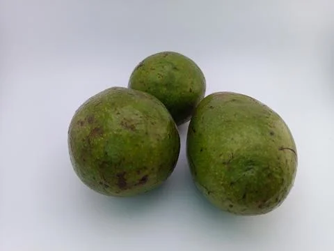 Three fresh avocado in a white background Stock Photos
