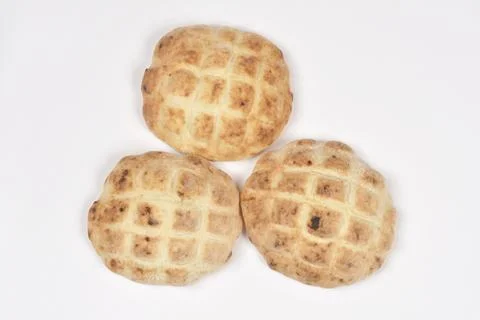 Three fresh flatbreads on white background 스톡 사진