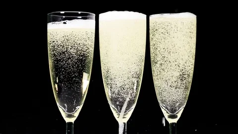 Three fresh glasses champagne Stock-Footage 75870576