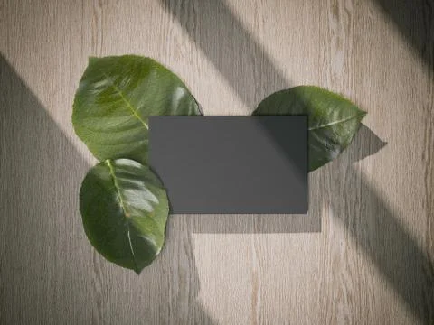 Three fresh leafs and black busines card. 3d rendering イラスト素材