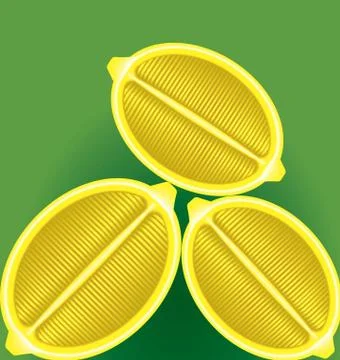 Three fresh lemon in a longitudinal section on a green background Stock Illustration