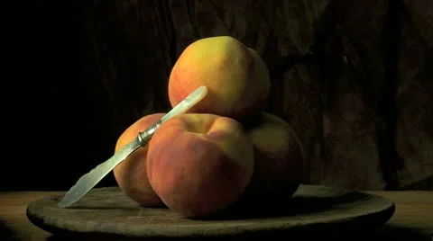 Three fresh peaches, fruit Stock Footage 22113570