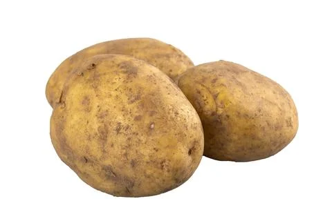 Three fresh potatoes on white background Stock Photos