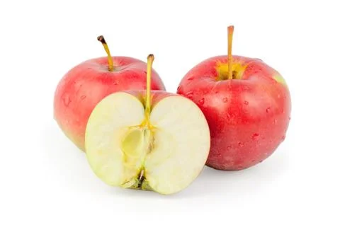 Three fresh red apples. isolated on white background. close-up Stock Photos