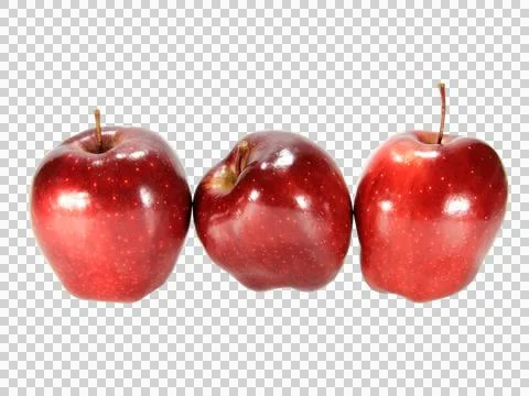 Three fresh red apples isolated on white background.Selection focus.Apples ar Stock Photos