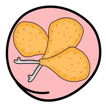 Three Fried Chicken on Round Pink Background Stock Illustration