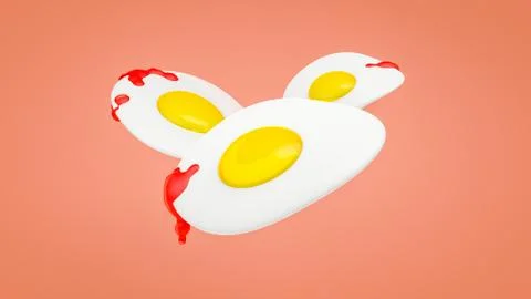 Three fried eggs with dropping tomato sauce 库存插图