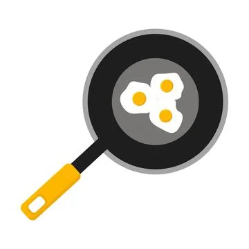 Three fried eggs in a frying pan on a white background for a design in a clipart Stock Illustration