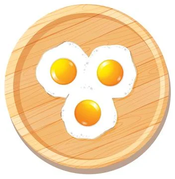 Three Fried Eggs on Wooden Cutting Board Stock Illustration