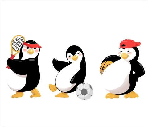 Three Friendly Penguins are Out for Ball Sports Stock Illustration