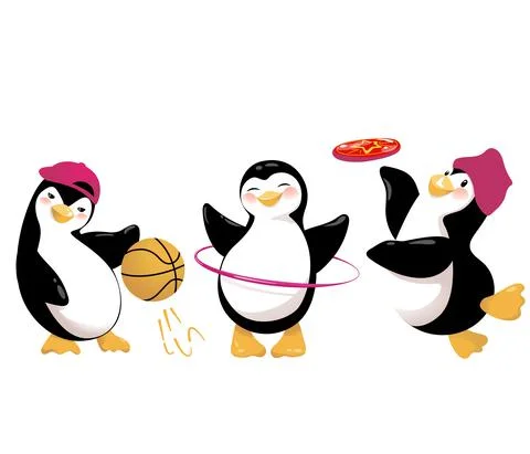 Three Friendly Penguins Go Out for Sports Stock Illustration