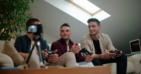 Three friends doing a vlog video together. Shot in slow motion Stock Footage 118069475