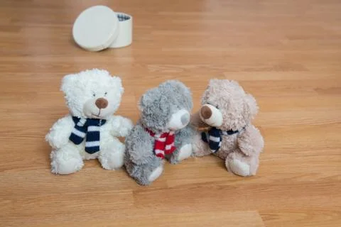 Three friends Teddy from the box Foto stock