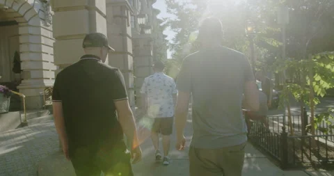 Three Friends Walk Down Sidewalk Downtown Boston Stock Footage 242808293