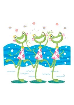 Three frogs singing Stock Illustration