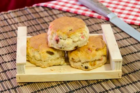 Three fruit scones Stock Photos