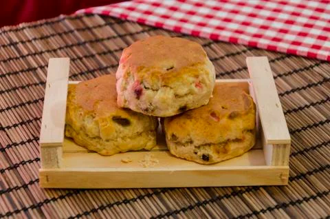 Three fruit scones Stock Photos
