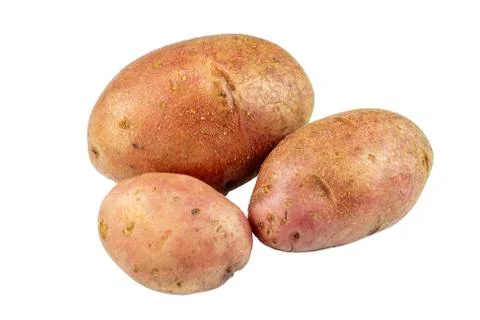 Three fruits of red potatoes, isolate on white. Stock Photos