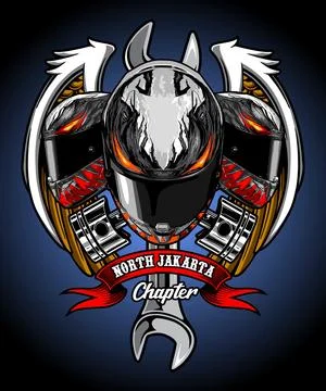 Three full face helmets with wings and pistons Stock Illustration