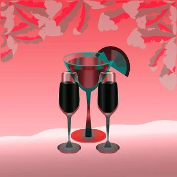 Three full wine glasses on a hot pink background Stock Illustration