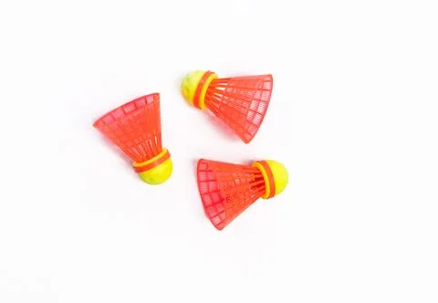 Three fun shuttlecocks for speed badminton on a white background. isolate Stock Photos