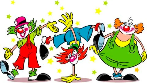 Three funny clowns Stock Illustration